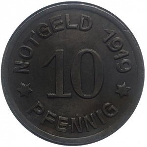 Реверс монеты Германия, 10 пфеннигов, 1919, Надпись "GREIFFENBERG"