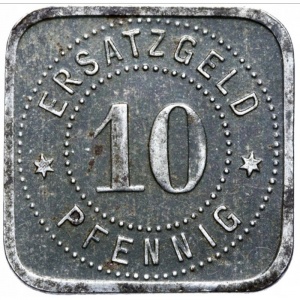 Реверс монеты Германия, 10 пфеннигов, 1918, С датой. Форма - Квадрат