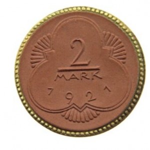 Реверс монеты Германия, 2 марки, 1921, Край с позолотой