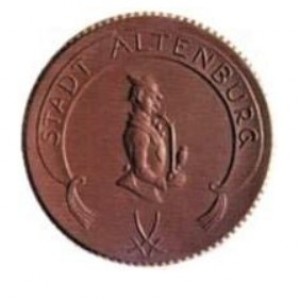 Аверс монеты Германия, 3 марки, 1921, Коричневый цвет. Край, 3 пучка лучей и границы трилистника с позолотой