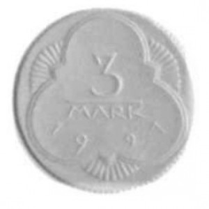 Реверс монеты Германия, 3 марки, 1921, Белый цвет. Без позолоты