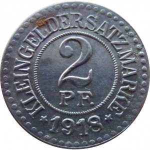 Реверс монеты Германия, 2 пфеннига, 1918, Без отверстия