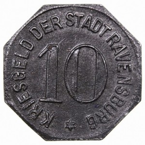 Реверс монеты Германия, 10 пфеннигов, 1918, Надпись "KRIESGELD"