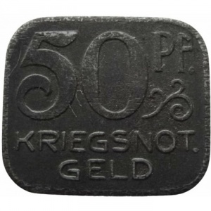 Реверс монеты Германия, 50 пфеннигов, 1918, Форма - Квадрат. Железо, магнетик