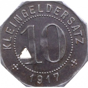 Реверс монеты Германия, 10 пфеннигов, 1917, Цинк, не магнетик. С отверстием