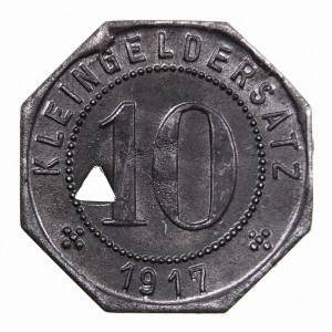 Реверс монеты Германия, 10 пфеннигов, 1917, Железо, магнетик. С отверстием