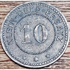 Реверс монеты Германия, 10 пфеннигов, 1918, С обеих сторон "жемчужные" круги. Цинк, не магнетик
