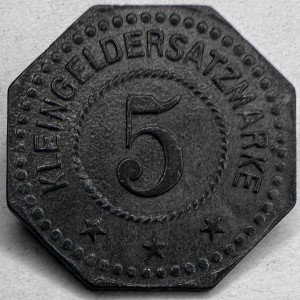 Реверс монеты Германия, 5 пфеннигов, 1918, Без отверстия. Цинк /серый цвет/