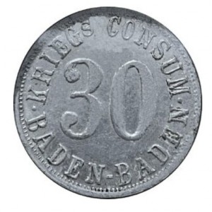 Аверс монеты Германия, 30 пфеннигов, 1917, Частный выпуск - Военный потребительский кооператив. На реверсе "PF"