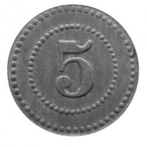 Реверс монеты Германия, 5 пфеннигов, 1914, Лагерь для военнопленных. Без отверстия